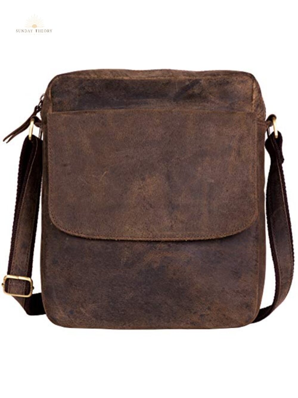 Leather Crossbody Messenger Bag Tablet Satchel Adjustable Strap Buckle